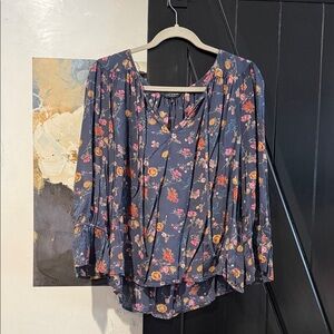 Lucky Brand Floral Blouse - Navy and Pink